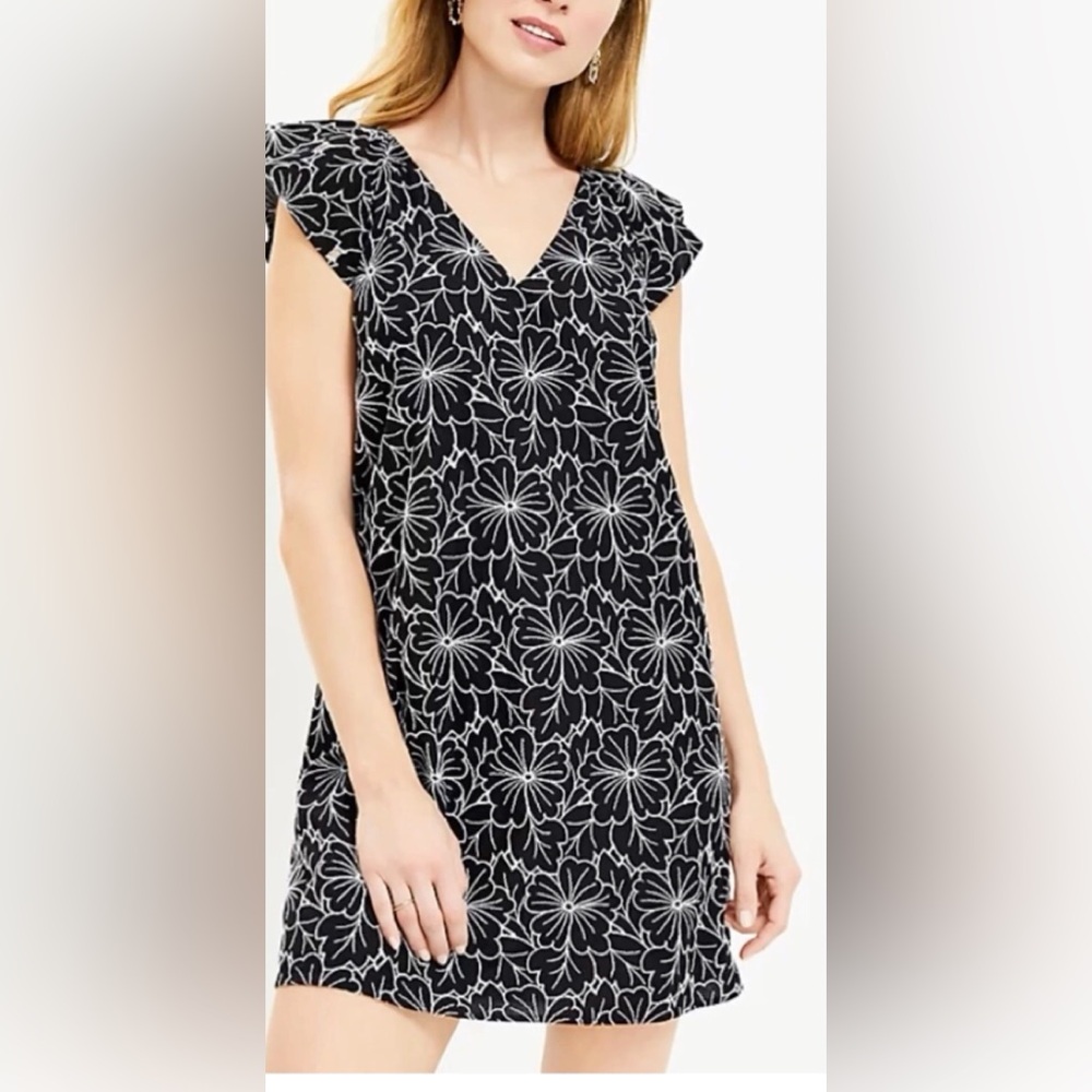 Loft NWT black embroidered shift dress, size Large Fully